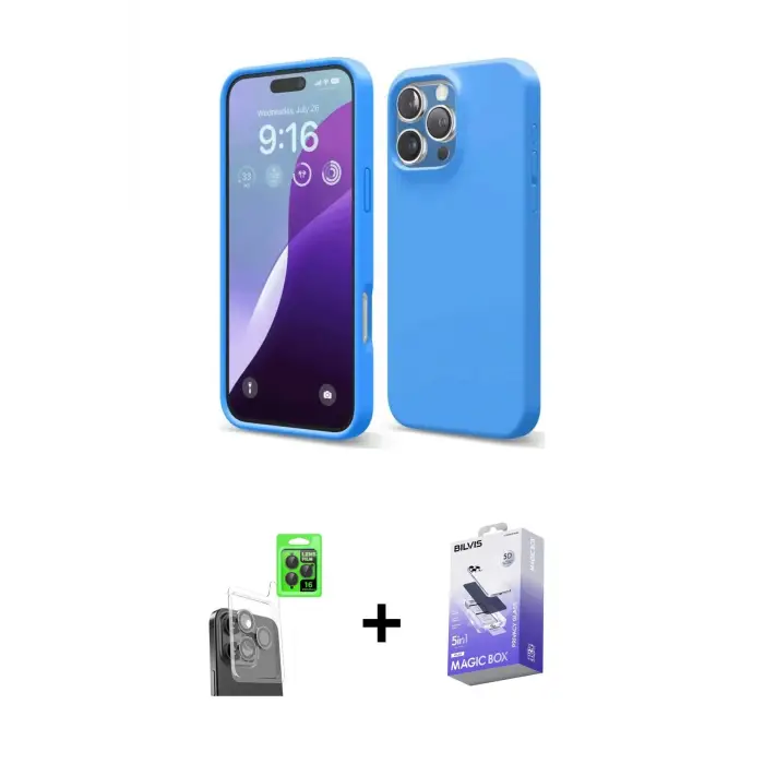 ieg™ iPhone 16 Pro Max Kılıf Kozmos Yansıma Özel Seri - Siyah Bilvis 5in1 5D Magic Hayalet Cam Ekran Koruyucu + Raze Metal Kamera Lens - SH