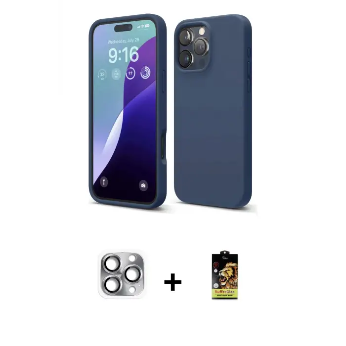 ieg™ iPhone 16 Pro Max Kılıf Kozmos Yansıma Özel Seri - Siyah Buffer Cam Ekran Koruyucu + Pers Alüminyum Kamera Lens - GI