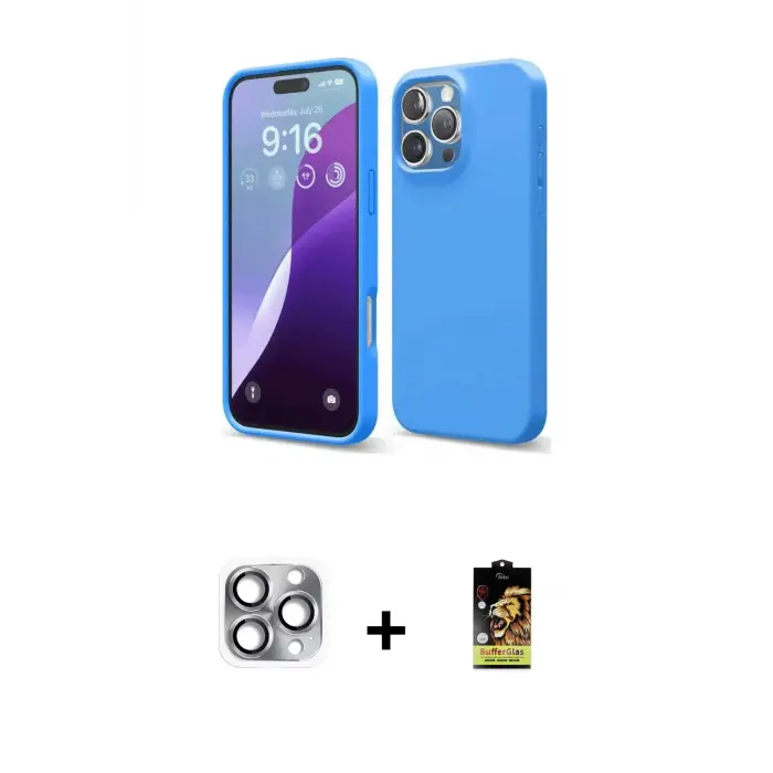 ieg™ iPhone 16 Pro Max Kılıf Kozmos Yansıma Özel Seri - Siyah Buffer Cam Ekran Koruyucu + Pers Alüminyum Kamera Lens - GI