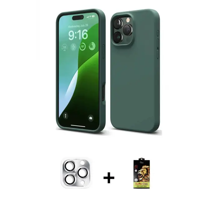 ieg™ iPhone 16 Pro Max Kılıf Kozmos Yansıma Özel Seri - Siyah Buffer Cam Ekran Koruyucu + Pers Alüminyum Kamera Lens - GS