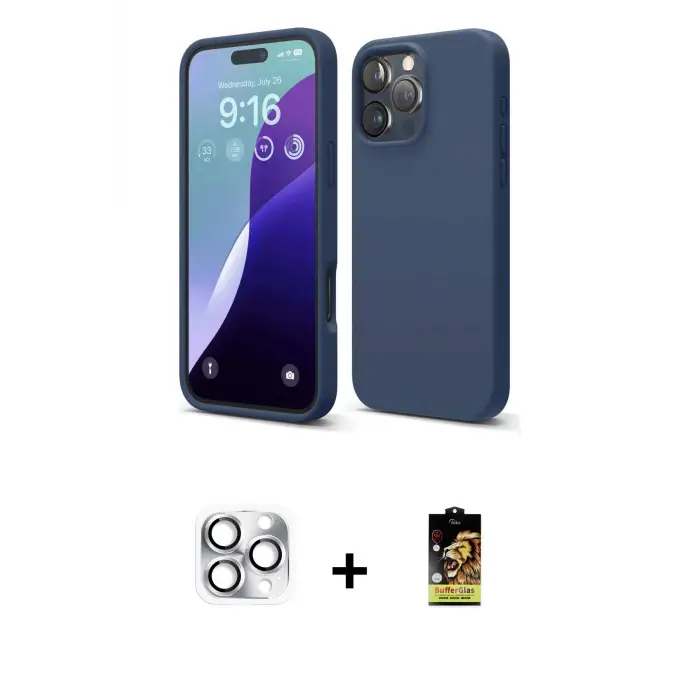 ieg™ iPhone 16 Pro Max Kılıf Kozmos Yansıma Özel Seri - Siyah Buffer Cam Ekran Koruyucu + Pers Alüminyum Kamera Lens - GS
