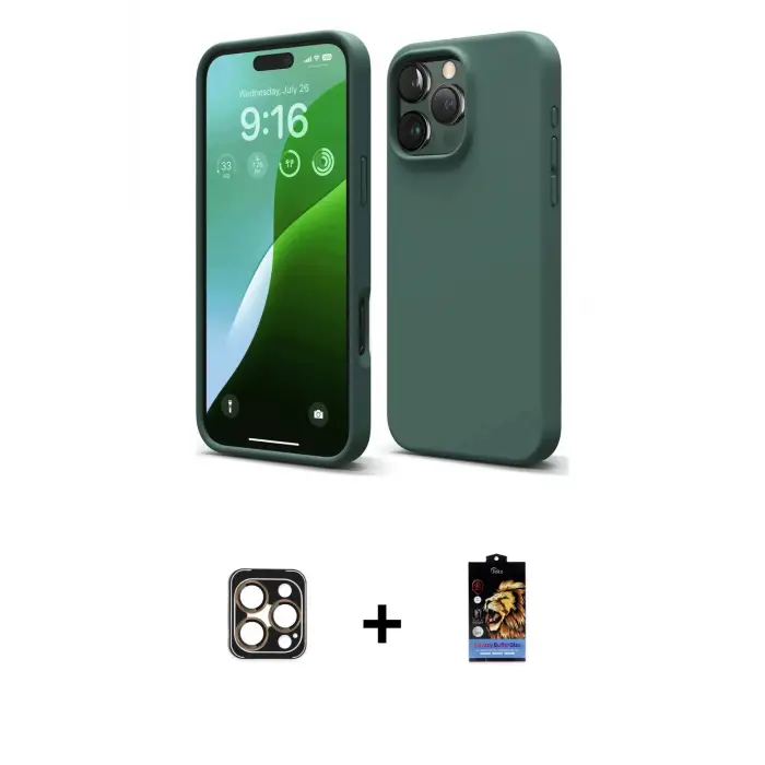 ieg™ iPhone 16 Pro Max Kılıf Kozmos Yansıma Özel Seri - Siyah Buffer Hayalet Cam Ekran Koruyucu + PVD Metal Kamera Lens - GD