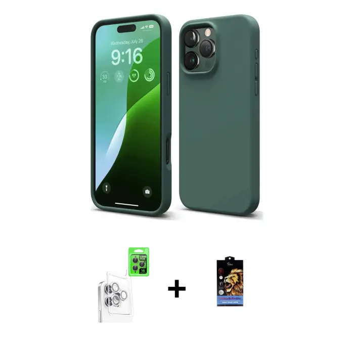 ieg™ iPhone 16 Pro Max Kılıf Kozmos Yansıma Özel Seri - Siyah Buffer Hayalet Cam Ekran Koruyucu + Raze Metal Kamera Lens - BZ