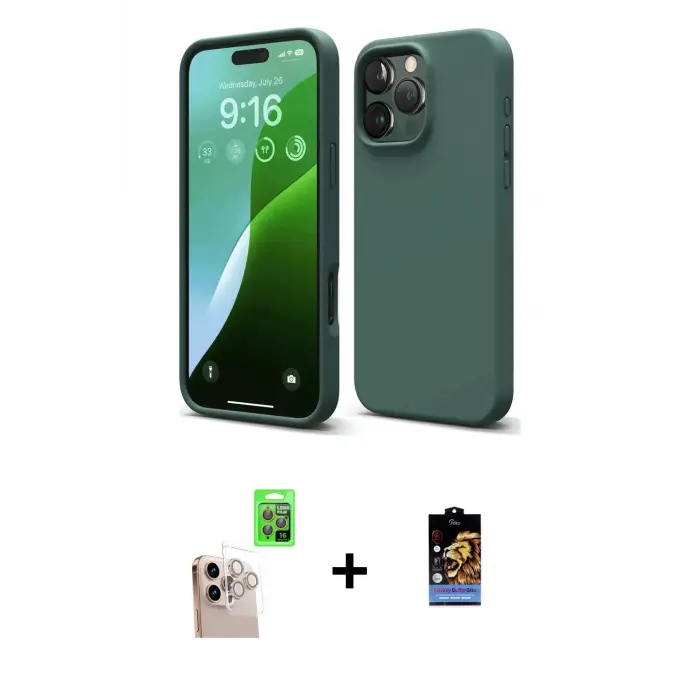 ieg™ iPhone 16 Pro Max Kılıf Kozmos Yansıma Özel Seri - Siyah Buffer Hayalet Cam Ekran Koruyucu + Raze Metal Kamera Lens - NLGY