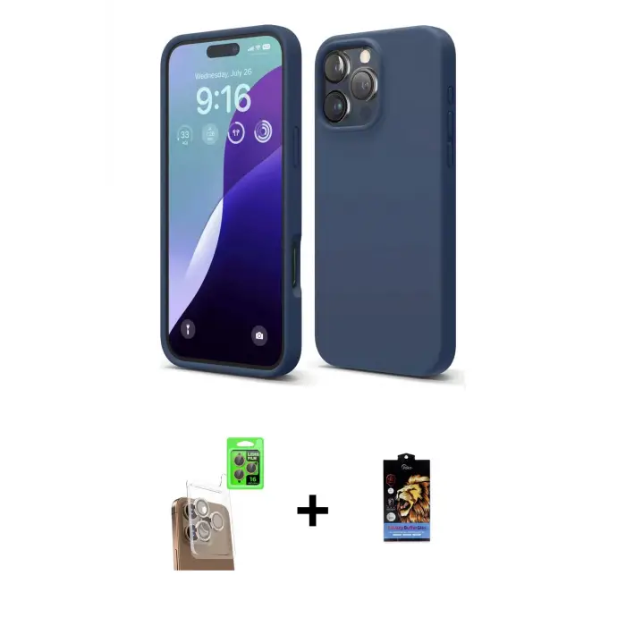 ieg™ iPhone 16 Pro Max Kılıf Kozmos Yansıma Özel Seri - Siyah Buffer Hayalet Cam Ekran Koruyucu + Raze Metal Kamera Lens - CLTM