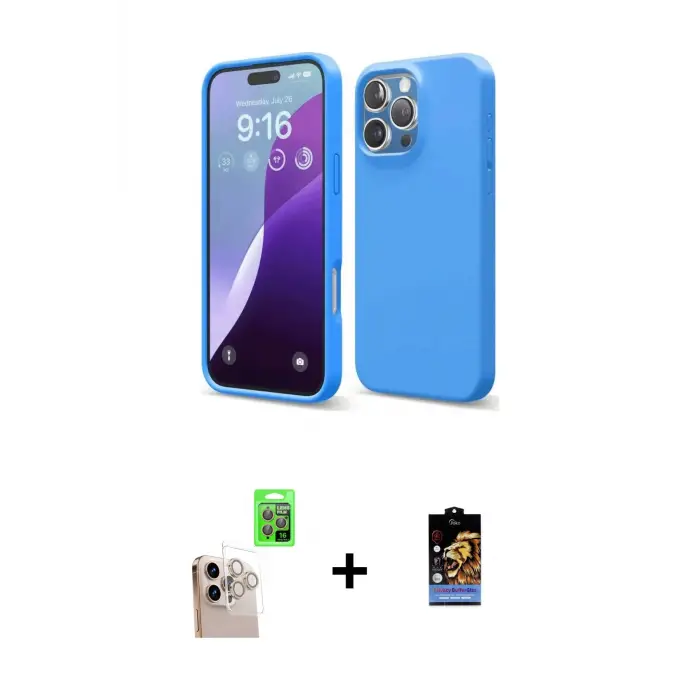 ieg™ iPhone 16 Pro Max Kılıf Kozmos Yansıma Özel Seri - Siyah Buffer Hayalet Cam Ekran Koruyucu + Raze Metal Kamera Lens - NLGY