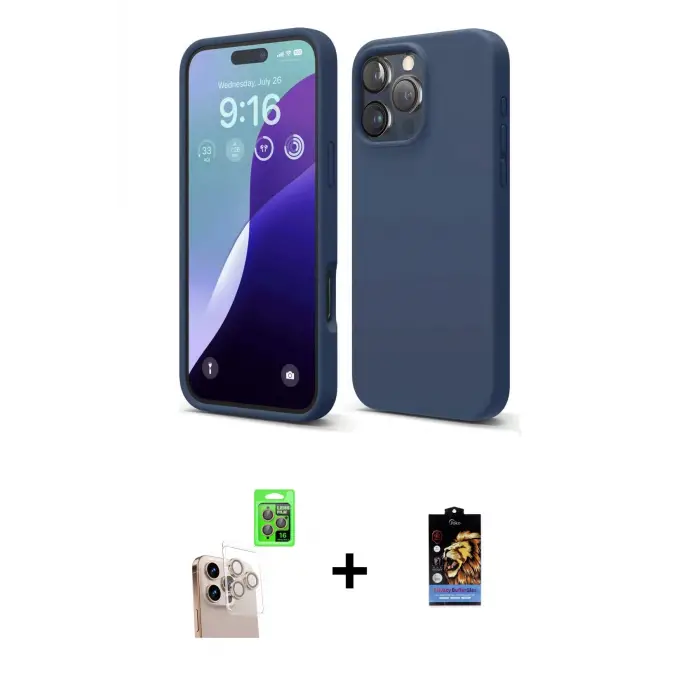 ieg™ iPhone 16 Pro Max Kılıf Kozmos Yansıma Özel Seri - Siyah Buffer Hayalet Cam Ekran Koruyucu + Raze Metal Kamera Lens - NLGY