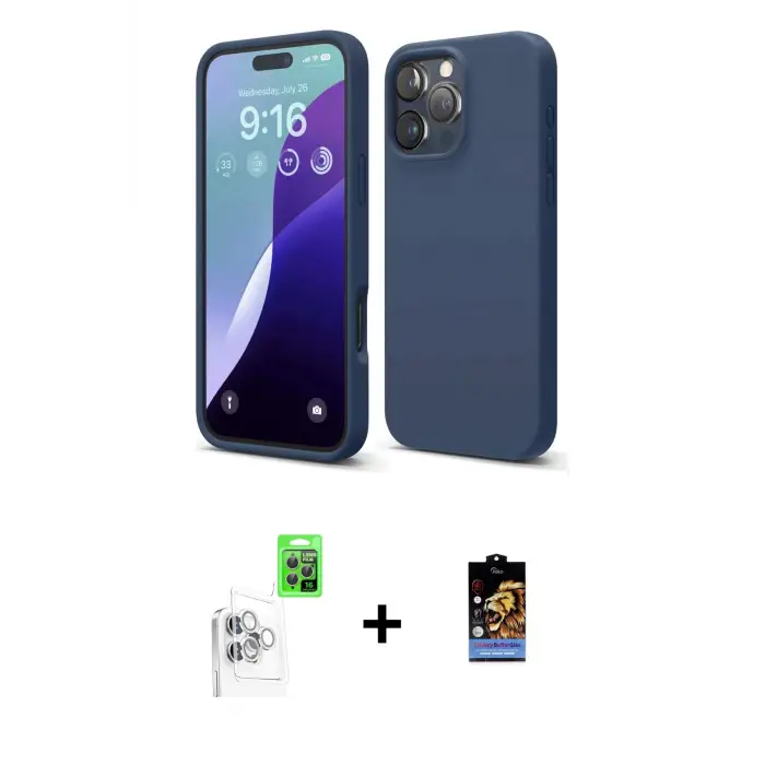 ieg™ iPhone 16 Pro Max Kılıf Kozmos Yansıma Özel Seri - Siyah Buffer Hayalet Cam Ekran Koruyucu + Raze Metal Kamera Lens - BZ
