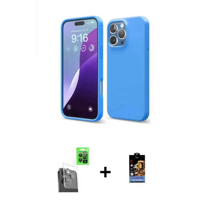 ieg™ iPhone 16 Pro Max Kılıf Kozmos Yansıma Özel Seri - Siyah Buffer Hayalet Cam Ekran Koruyucu + Raze Metal Kamera Lens - SH