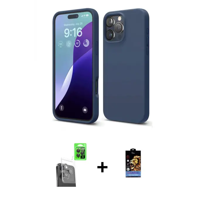ieg™ iPhone 16 Pro Max Kılıf Kozmos Yansıma Özel Seri - Siyah Buffer Hayalet Cam Ekran Koruyucu + Raze Metal Kamera Lens - SH
