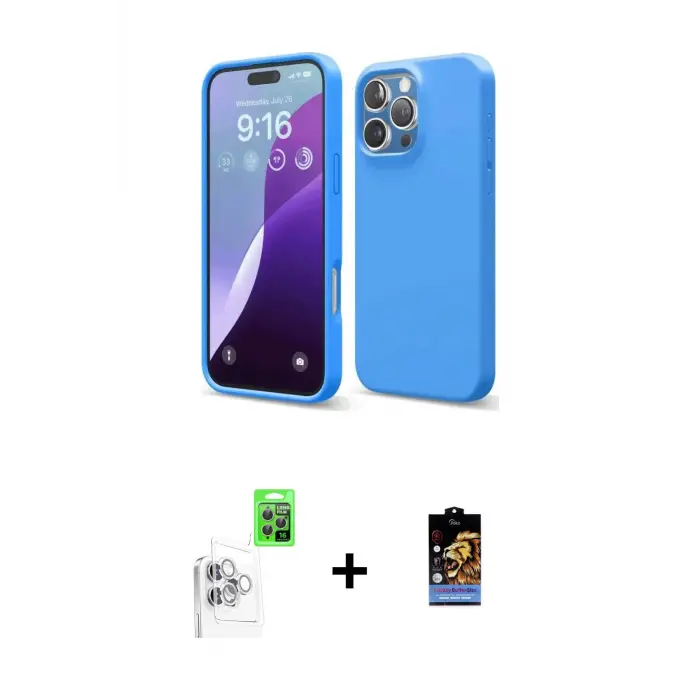 ieg™ iPhone 16 Pro Max Kılıf Kozmos Yansıma Özel Seri - Siyah Buffer Hayalet Cam Ekran Koruyucu + Raze Metal Kamera Lens - BZ