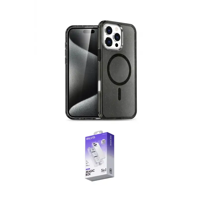 ieg™ iPhone 16 Pro Max Kılıf Nova Asil Prime - Siyah Bilvis 5in1 3D Magic Cam Ekran Koruyucu