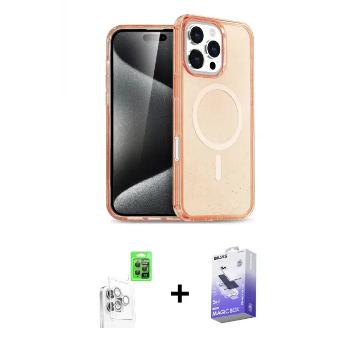ieg™ iPhone 16 Pro Max Kılıf Nova Asil Prime - Siyah Bilvis 5in1 5D Magic Hayalet Cam Ekran Koruyucu + Raze Metal Kamera Lens - BZ