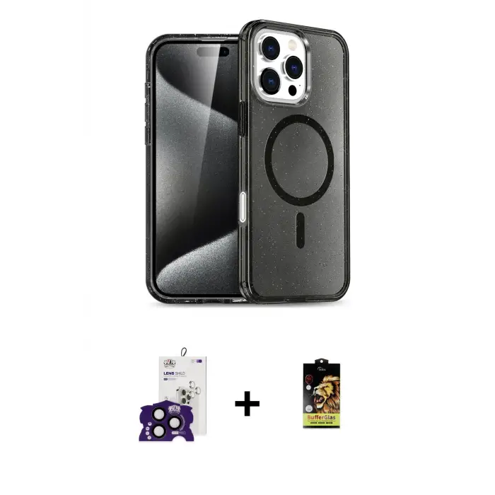 ieg™ iPhone 16 Pro Max Kılıf Nova Asil Prime - Siyah Buffer Cam Ekran Koruyucu + Bilvis Titan Kamera Lens - SH