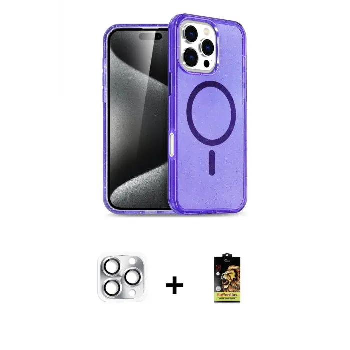 ieg™ iPhone 16 Pro Max Kılıf Nova Asil Prime - Siyah Buffer Cam Ekran Koruyucu + Pers Alüminyum Kamera Lens - GS