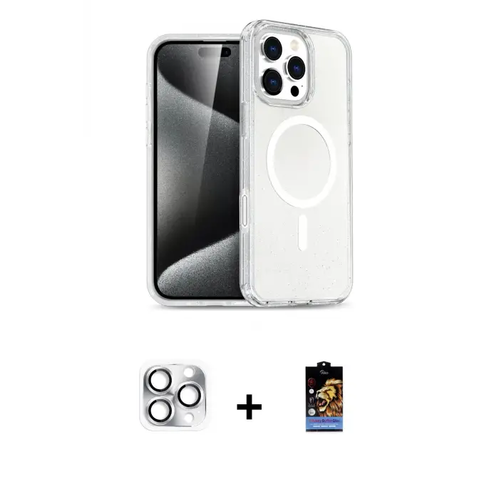 ieg™ iPhone 16 Pro Max Kılıf Nova Asil Prime - Siyah Buffer Hayalet Cam Ekran Koruyucu + Pers Alüminyum Kamera Lens - GS