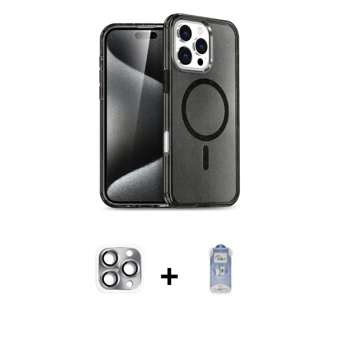 ieg™ iPhone 16 Pro Max Kılıf Nova Asil Prime - Siyah Joko Magic 5D Cam + Pers Alüminyum Kamera Lens - GI