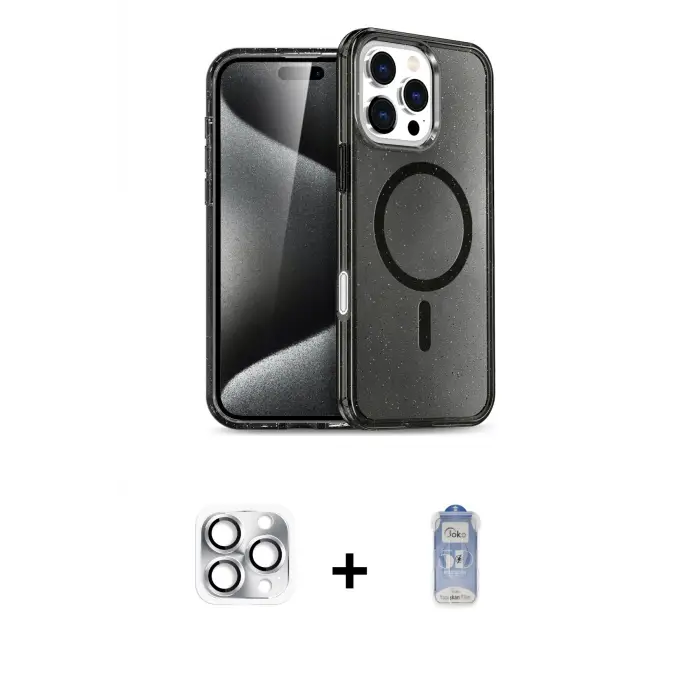 ieg™ iPhone 16 Pro Max Kılıf Nova Asil Prime - Siyah Joko Magic 5D Cam + Pers Alüminyum Kamera Lens - GS