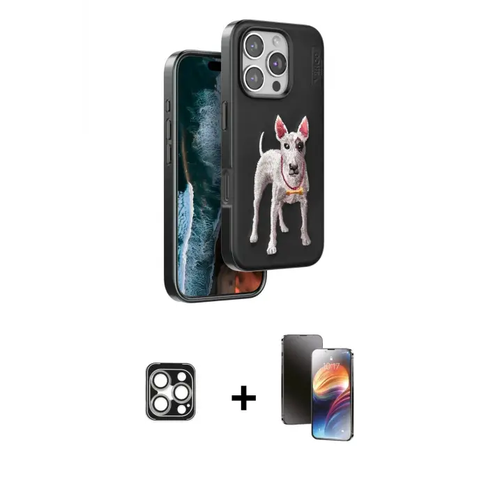 ieg™ iPhone 16 Pro Max Kılıf Nova Form Koleksiyonu - Siyah 3D Antistatik Mat Seramik Nano Ekran Koruyucu + PVD Metal Kamera Lens - GS