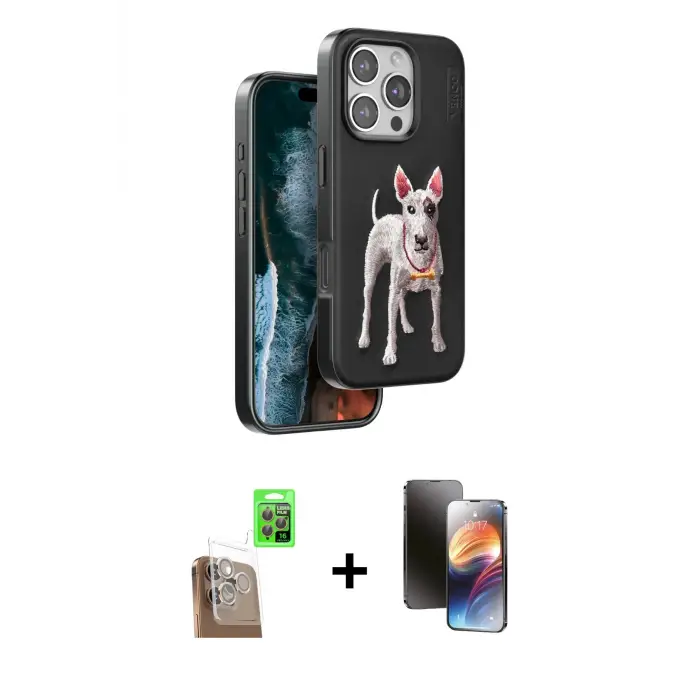 ieg™ iPhone 16 Pro Max Kılıf Nova Form Koleksiyonu - Siyah 3D Antistatik Mat Seramik Nano Ekran Koruyucu + Raze Metal Kamera Lens - CLTM