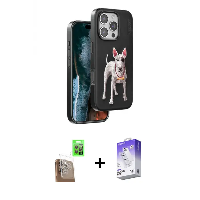 ieg™ iPhone 16 Pro Max Kılıf Nova Form Koleksiyonu - Siyah Bilvis 5in1 3D Magic Cam Ekran Koruyucu + Raze Metal Kamera Lens - CLTM