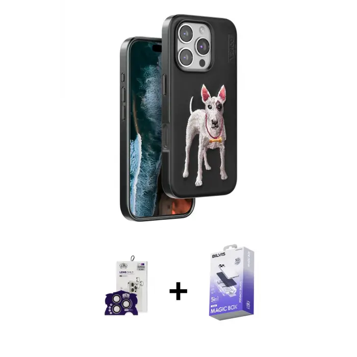 ieg™ iPhone 16 Pro Max Kılıf Nova Form Koleksiyonu - Siyah Bilvis 5in1 5D Magic Hayalet Cam Ekran Koruyucu + Bilvis Titan Kamera Lens - TMGI