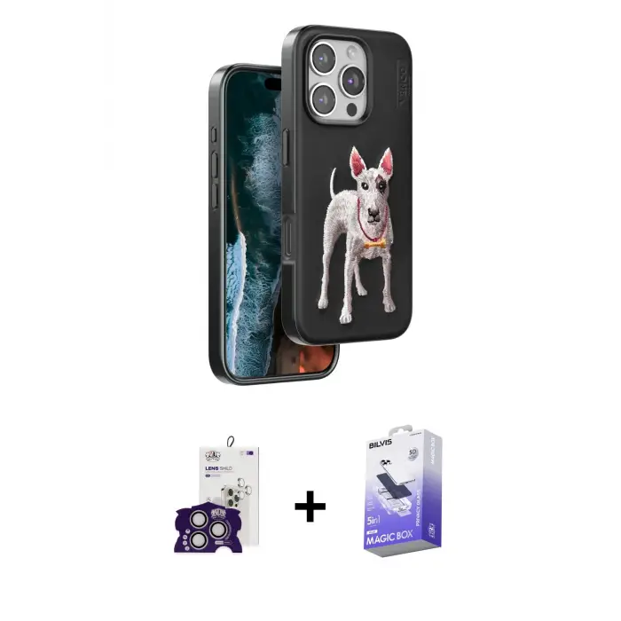 ieg™ iPhone 16 Pro Max Kılıf Nova Form Koleksiyonu - Siyah Bilvis 5in1 5D Magic Hayalet Cam Ekran Koruyucu + Bilvis Titan Kamera Lens - GS