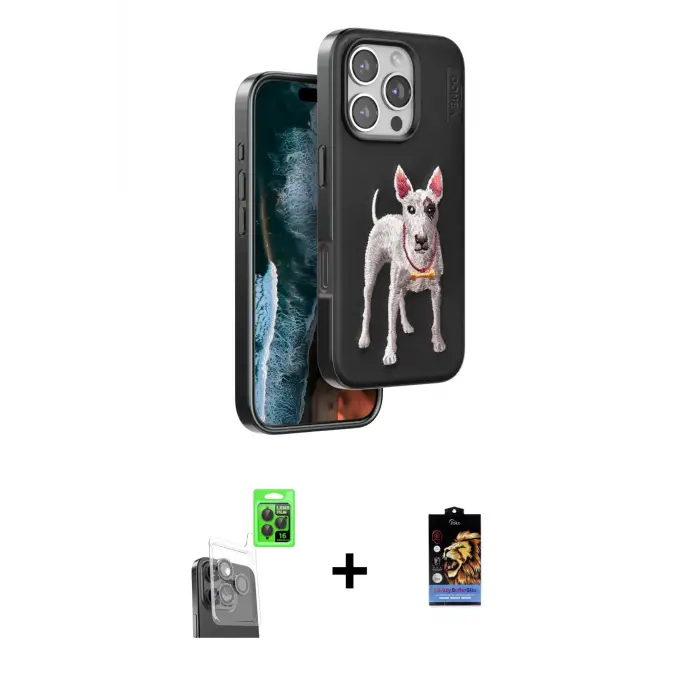 ieg™ iPhone 16 Pro Max Kılıf Nova Form Koleksiyonu - Siyah Buffer Hayalet Cam Ekran Koruyucu + Raze Metal Kamera Lens - SH