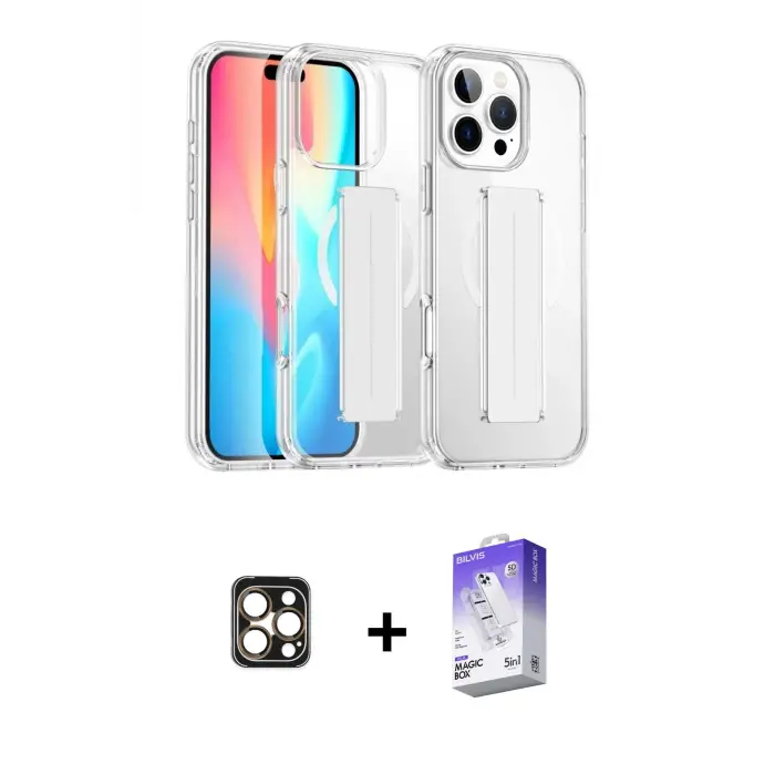 ieg™ iPhone 16 Pro Max Kılıf Nova Işık Koleksiyonu - Siyah Bilvis 5in1 3D Magic Cam Ekran Koruyucu + PVD Metal Kamera Lens - GD