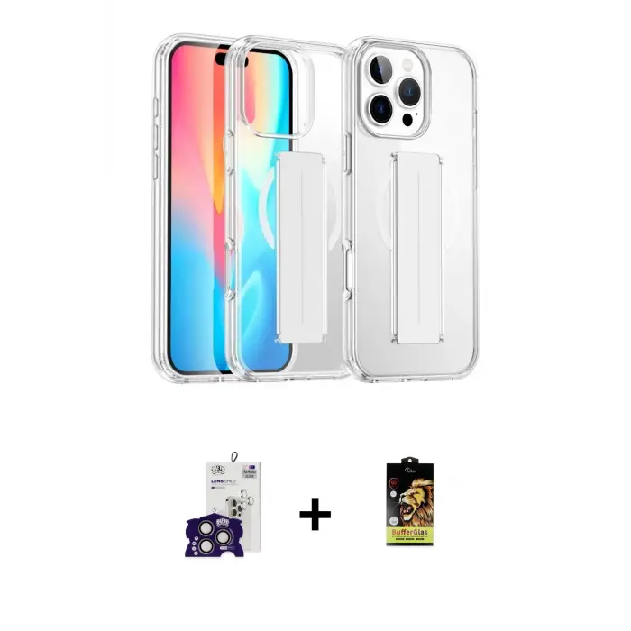 ieg™ iPhone 16 Pro Max Kılıf Nova Işık Koleksiyonu - Siyah Buffer Cam Ekran Koruyucu + Bilvis Titan Kamera Lens - TMGI