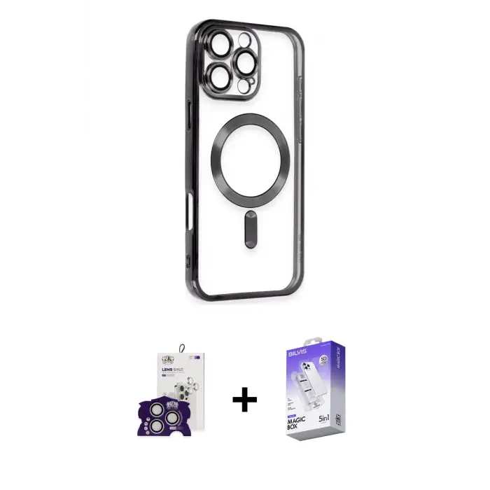 ieg™ iPhone 16 Pro Max Kılıf Nova Işık Özel Seri - Siyah Bilvis 5in1 3D Magic Cam Ekran Koruyucu + Bilvis Titan Kamera Lens - GS