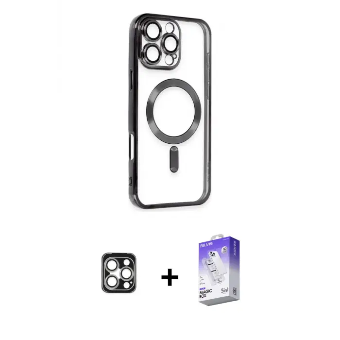 ieg™ iPhone 16 Pro Max Kılıf Nova Işık Özel Seri - Siyah Bilvis 5in1 3D Magic Cam Ekran Koruyucu + PVD Metal Kamera Lens - GS