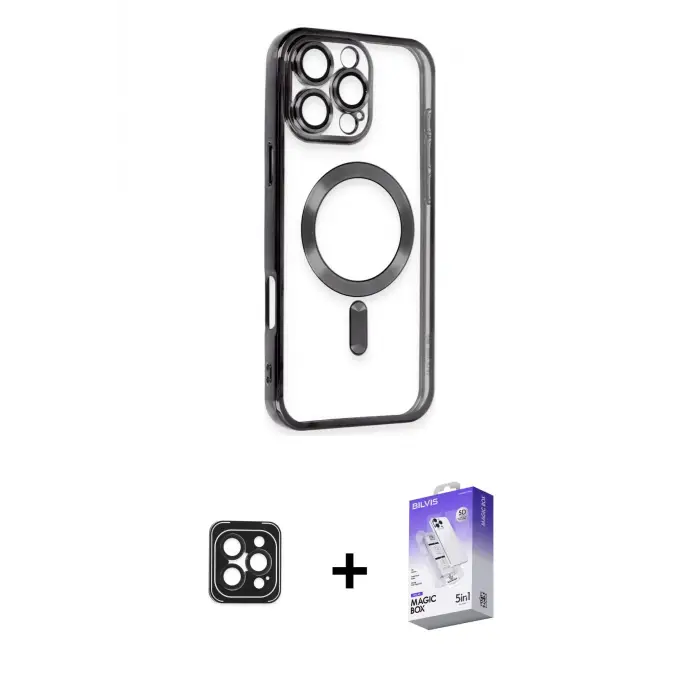 ieg™ iPhone 16 Pro Max Kılıf Nova Işık Özel Seri - Siyah Bilvis 5in1 3D Magic Cam Ekran Koruyucu + PVD Metal Kamera Lens - SH