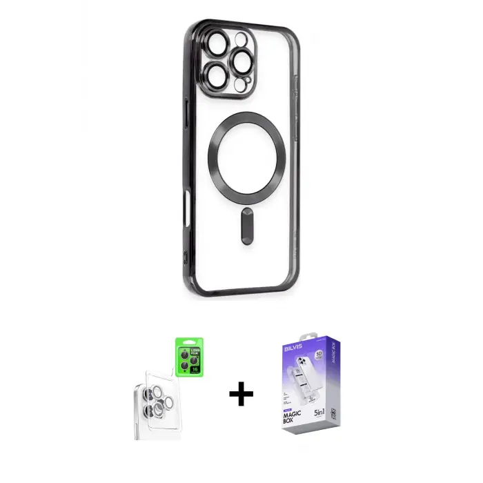 ieg™ iPhone 16 Pro Max Kılıf Nova Işık Özel Seri - Siyah Bilvis 5in1 3D Magic Cam Ekran Koruyucu + Raze Metal Kamera Lens - BZ