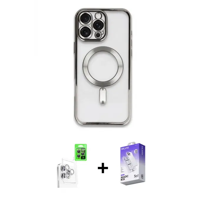 ieg™ iPhone 16 Pro Max Kılıf Nova Işık Özel Seri - Siyah Bilvis 5in1 3D Magic Cam Ekran Koruyucu + Raze Metal Kamera Lens - BZ