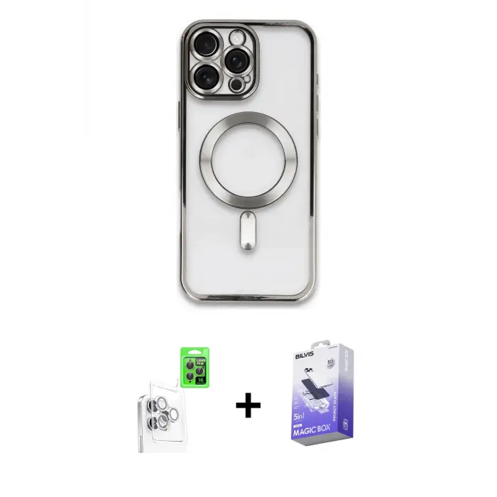 ieg™ iPhone 16 Pro Max Kılıf Nova Işık Özel Seri - Siyah Bilvis 5in1 5D Magic Hayalet Cam Ekran Koruyucu + Raze Metal Kamera Lens - BZ