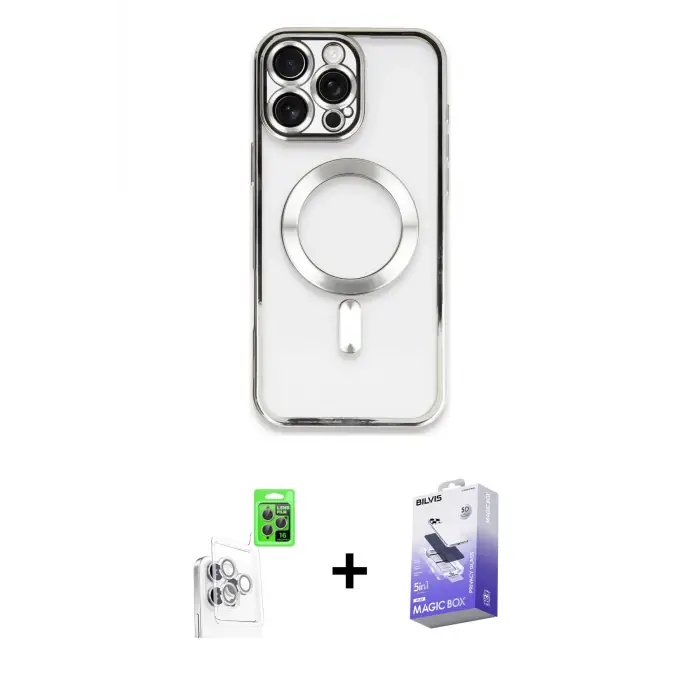 ieg™ iPhone 16 Pro Max Kılıf Nova Işık Özel Seri - Siyah Bilvis 5in1 5D Magic Hayalet Cam Ekran Koruyucu + Raze Metal Kamera Lens - BZ