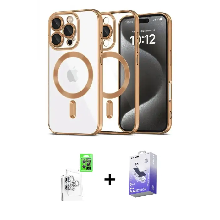 ieg™ iPhone 16 Pro Max Kılıf Nova Işık Özel Seri - Siyah Bilvis 5in1 5D Magic Hayalet Cam Ekran Koruyucu + Raze Metal Kamera Lens - BZ