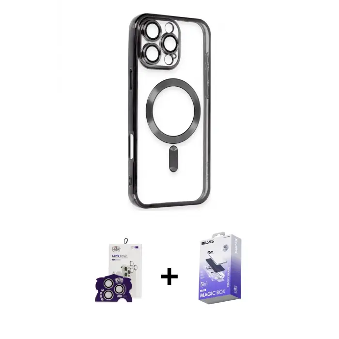 ieg™ iPhone 16 Pro Max Kılıf Nova Işık Özel Seri - Siyah Bilvis 5in1 5D Magic Hayalet Cam Ekran Koruyucu + Bilvis Titan Kamera Lens - GS