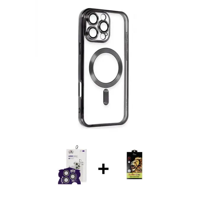 ieg™ iPhone 16 Pro Max Kılıf Nova Işık Özel Seri - Siyah Buffer Cam Ekran Koruyucu + Bilvis Titan Kamera Lens - GS