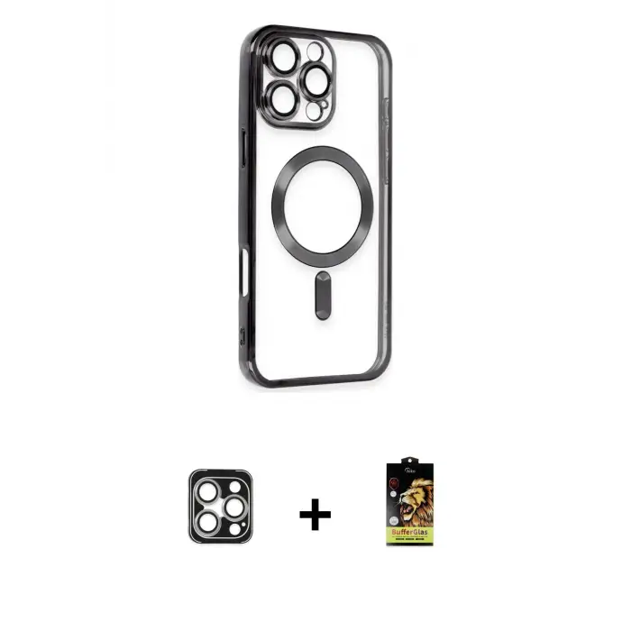 ieg™ iPhone 16 Pro Max Kılıf Nova Işık Özel Seri - Siyah Buffer Cam Ekran Koruyucu + PVD Metal Kamera Lens - GS