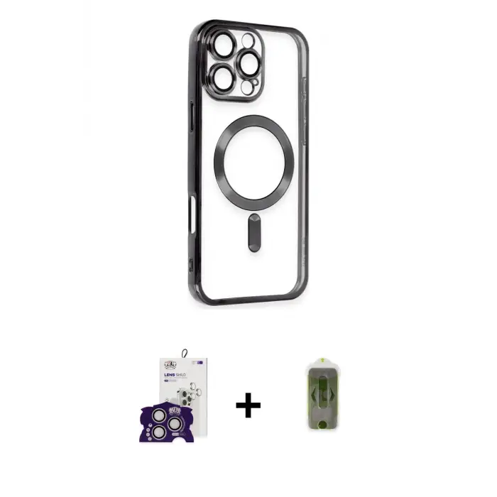 ieg™ iPhone 16 Pro Max Kılıf Nova Işık Özel Seri - Siyah Joko Magic 5D Hayalet Cam + Bilvis Titan Kamera Lens - GS