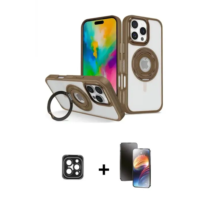 ieg™ iPhone 16 Pro Max Kılıf Nova Minimal Serisi - Siyah 3D Antistatik Mat Seramik Nano Ekran Koruyucu + PVD Metal Kamera Lens - SH