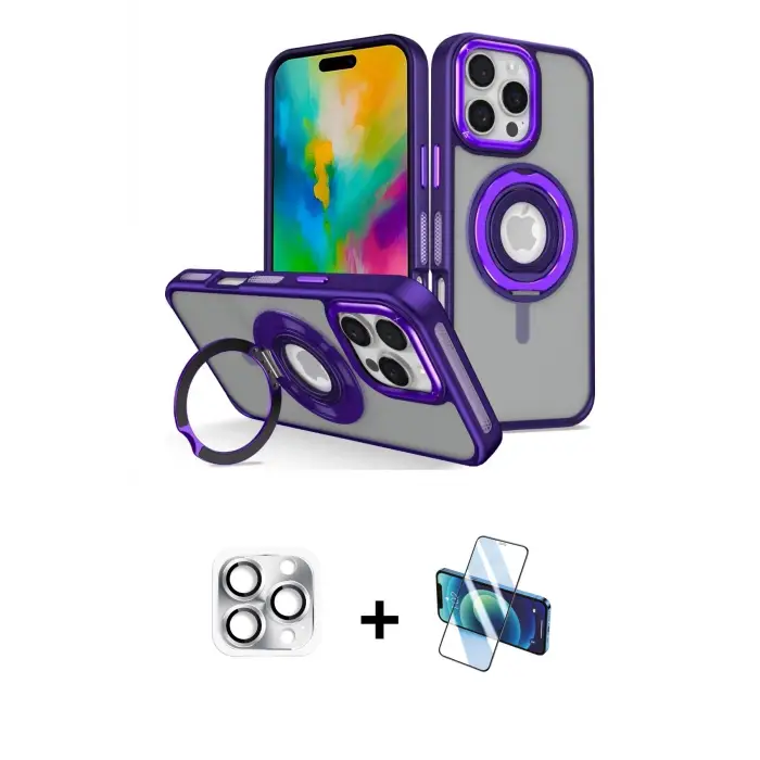 ieg™ iPhone 16 Pro Max Kılıf Nova Minimal Serisi - Siyah 3D Antistatik Seramik Nano Ekran Koruyucu + Pers Alüminyum Kamera Lens - GS