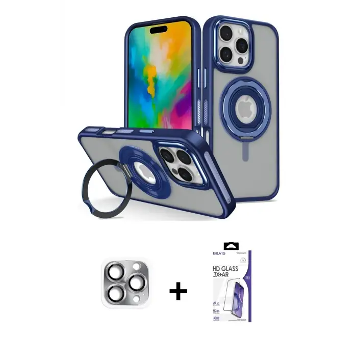 ieg™ iPhone 16 Pro Max Kılıf Nova Minimal Serisi - Siyah Bilvis 3X AR HD Cam Ekran Koruyucu + Pers Alüminyum Kamera Lens - GI