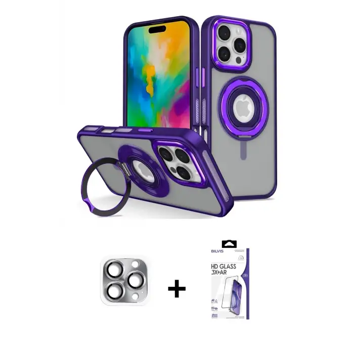 ieg™ iPhone 16 Pro Max Kılıf Nova Minimal Serisi - Siyah Bilvis 3X AR HD Cam Ekran Koruyucu + Pers Alüminyum Kamera Lens - GI