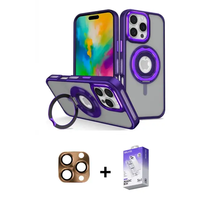 ieg™ iPhone 16 Pro Max Kılıf Nova Minimal Serisi - Siyah Bilvis 5in1 3D Magic Cam Ekran Koruyucu + Pers Alüminyum Kamera Lens - CLTM