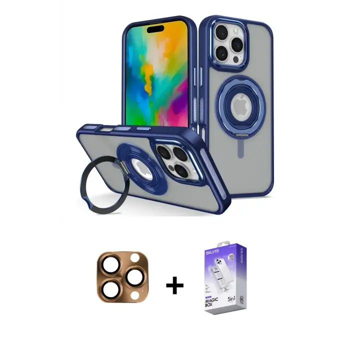 ieg™ iPhone 16 Pro Max Kılıf Nova Minimal Serisi - Siyah Bilvis 5in1 3D Magic Cam Ekran Koruyucu + Pers Alüminyum Kamera Lens - CLTM