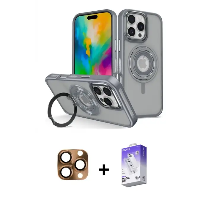 ieg™ iPhone 16 Pro Max Kılıf Nova Minimal Serisi - Siyah Bilvis 5in1 3D Magic Cam Ekran Koruyucu + Pers Alüminyum Kamera Lens - CLTM
