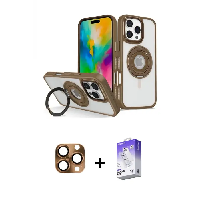 ieg™ iPhone 16 Pro Max Kılıf Nova Minimal Serisi - Siyah Bilvis 5in1 3D Magic Cam Ekran Koruyucu + Pers Alüminyum Kamera Lens - CLTM